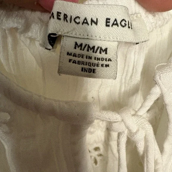 American Eagle Women's M White Eyelet Babydoll Top Romantic Cottagecore Boho - Picture 4 of 7